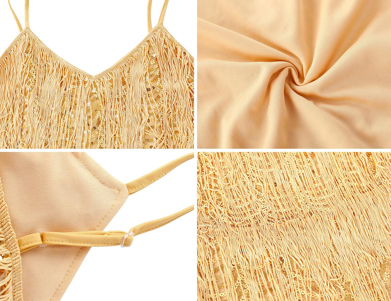 kayamiya Women's Fringe Flapper Dress 1920s V Neck Spaghetti Strap Sequin Party Dress Roaring 20s Great Gatsby Costumes - Image 6