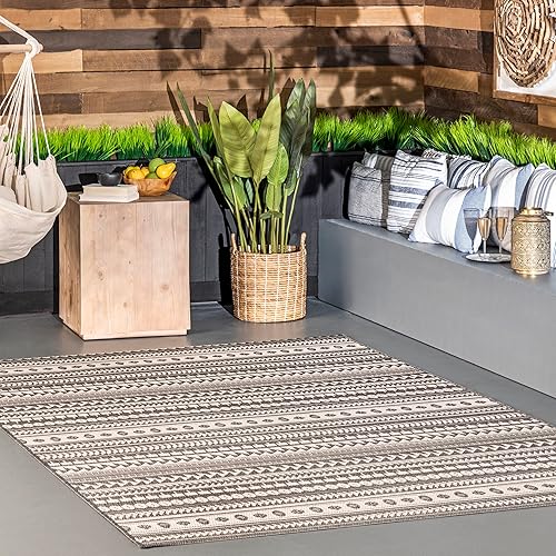 nuLOOM Aztec - Alfombra para interiores y exteriores, cuadrada, 8 pies, color gris teófilo