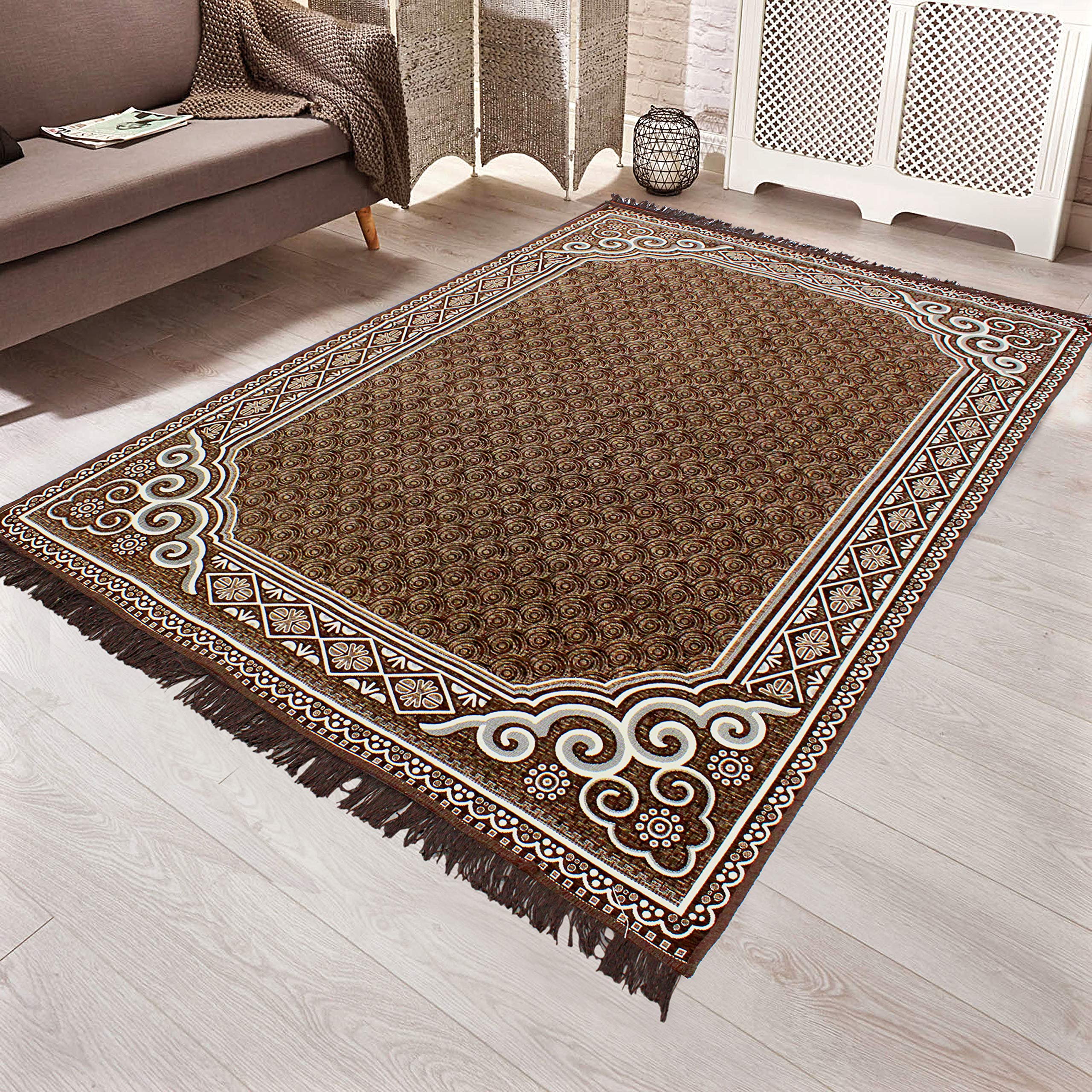Cazimo Heavy Polyester Beautiful Design Carpet for Living Room (Brown, Area - 4.5 feet x 7 feet)