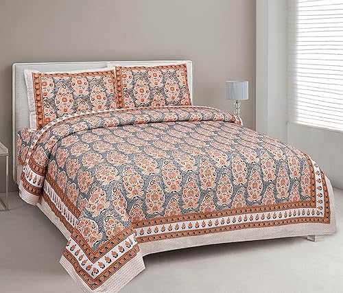 Miniatura 8 de Neha Textile - Sábana de cama doble de algodón indio con 2 almohadas, juego de ropa de cama de algodón hecho a mano, tamaño King, estampado de