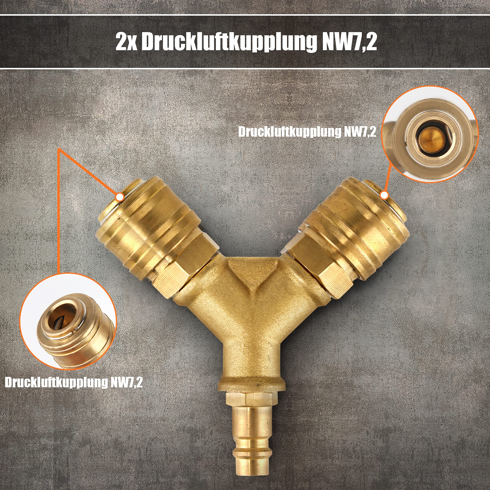 2-weg persluchtverdeler, messing, T-stuk/Y-verdeler, NW 7.2 2-weg persluchtverdeler, messing, T-stuk/Y-verdeler, NW 7.2