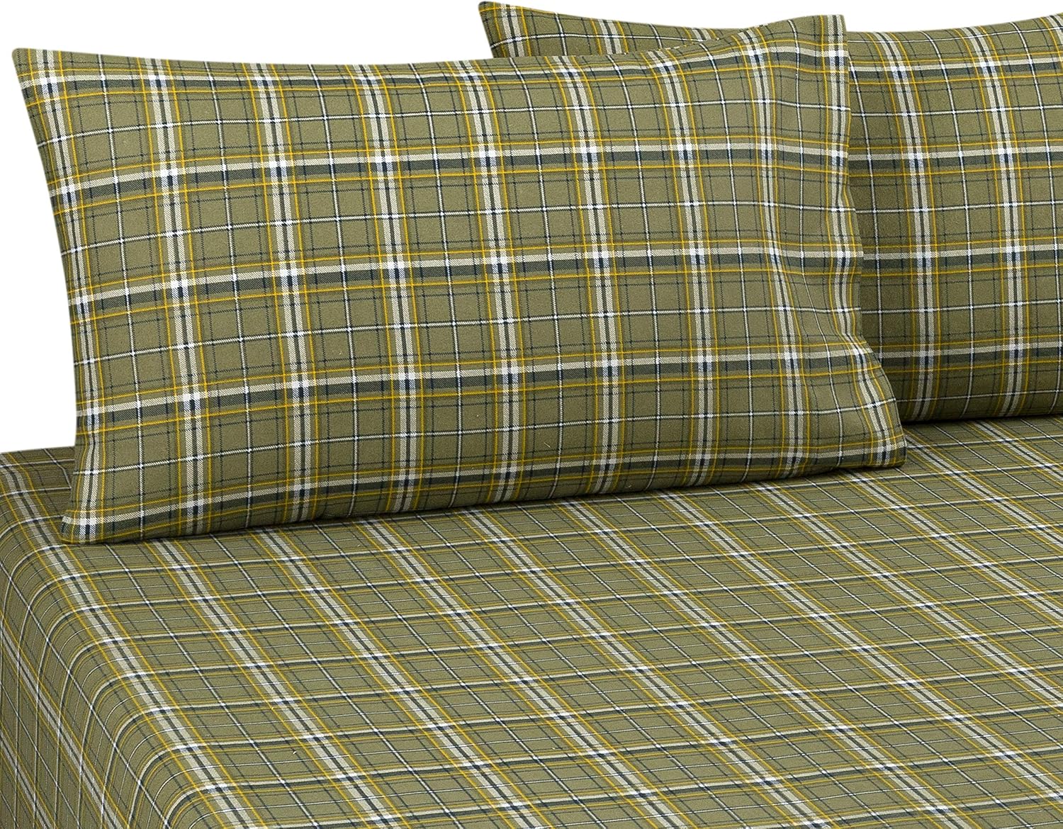 DELANNA Flannel Pillowcases 100% Cotton Standard Size 20" x 30" Set Includes 2 Pillowcases (Standard, Sage Plaid)