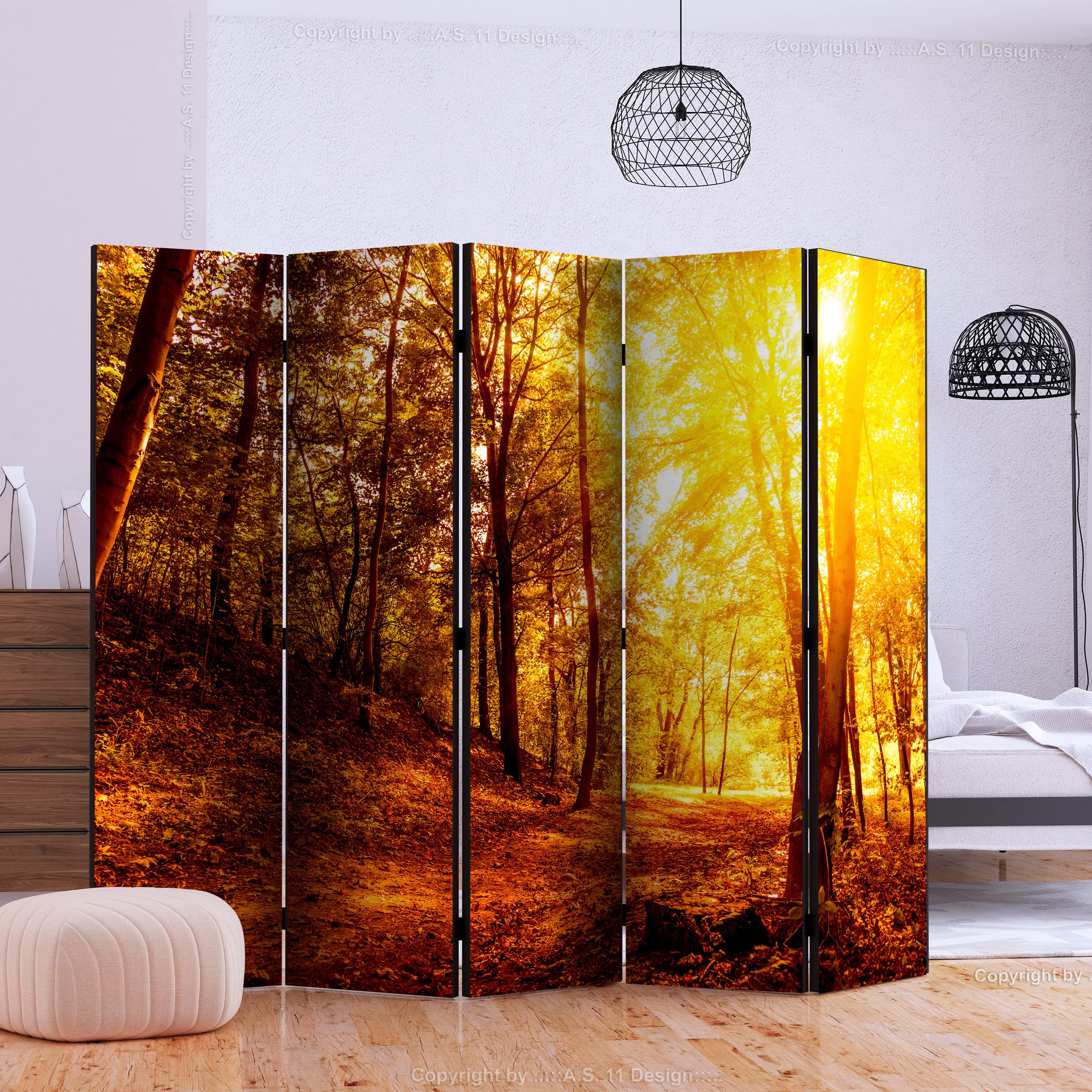 decomonkey Paravent Raumteiler Innen Wald, 225x172 cm, 5-teilig, Beidseitig
