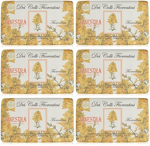 "Ginestra Fiorentina" Passional Triple Milled Perfumed Vegetal Soap,"Dei Colli Fiorentini" Line 8.8 Ounces (250g) Package (Pack of 6)  Italian Import