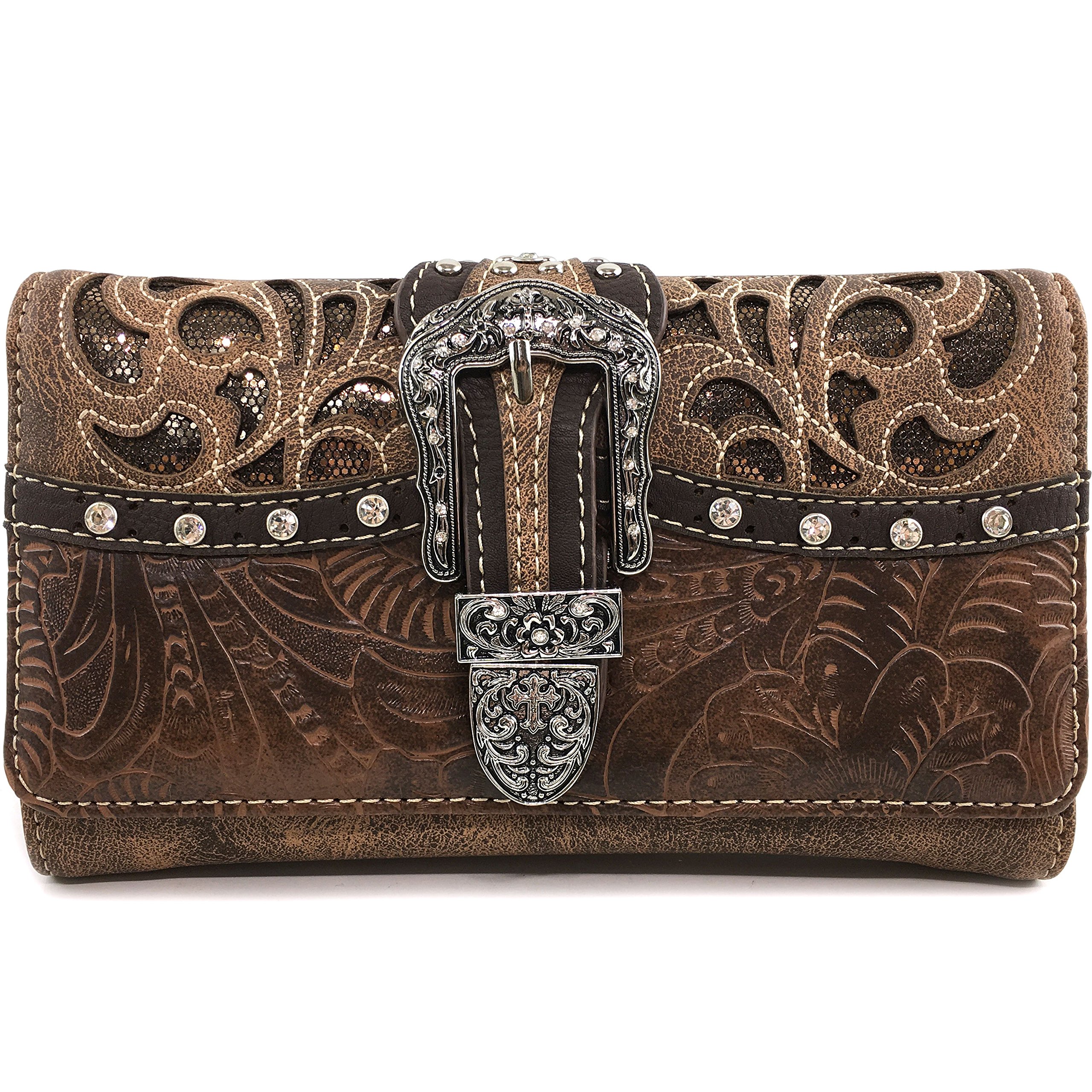 Gleaming Laser Cut Rhinestone Buckle Studded Concealed Carry Handbag Purse