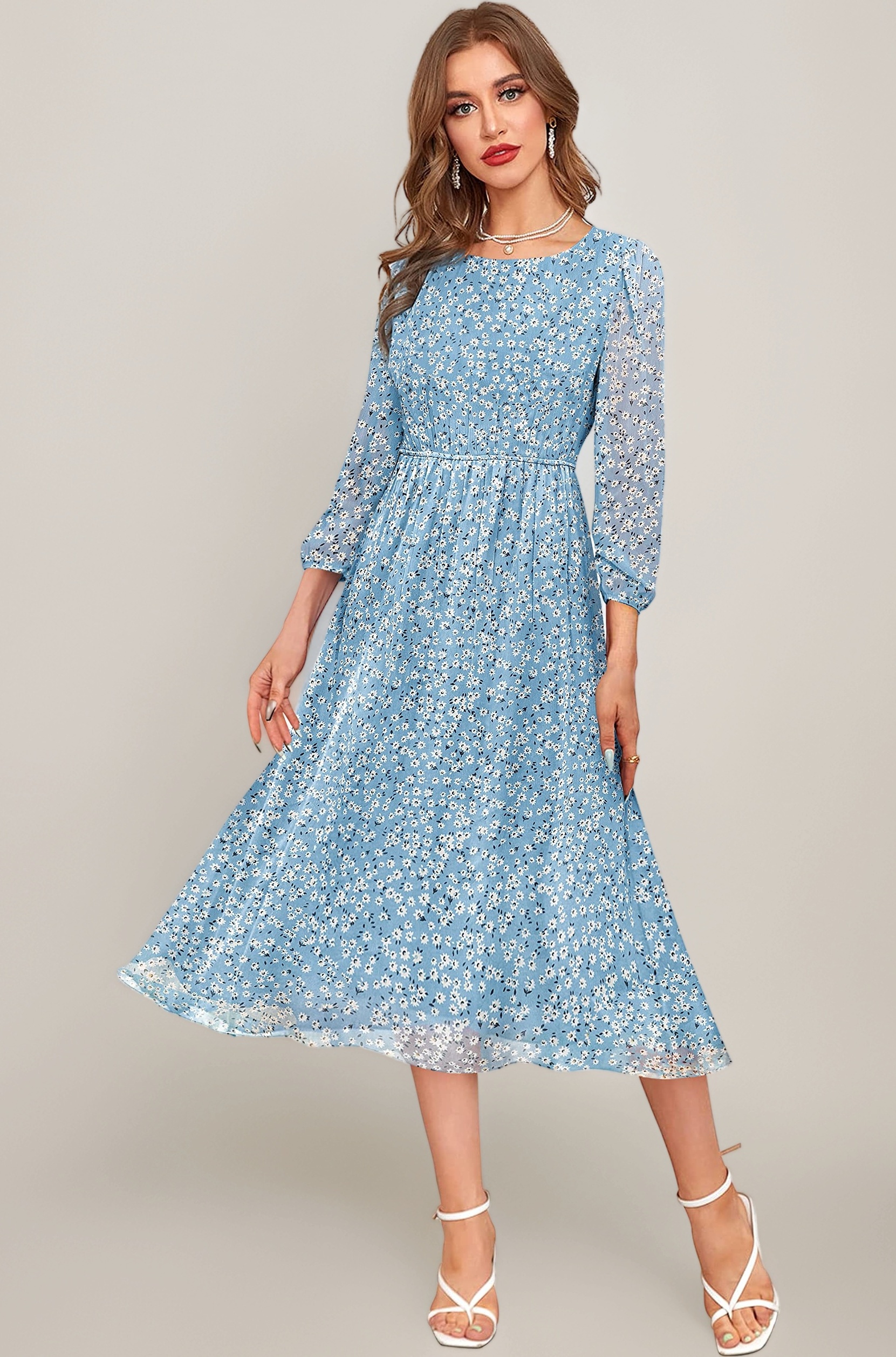 KERI PERRY Women's Georgette Floral Fit & Flared Western Dress | Dress for Women | A line | Anarkali Dress | Gown Dress | Western Dress | Exclusive Women Dress | Bollywood Dress | Dress | Fashion