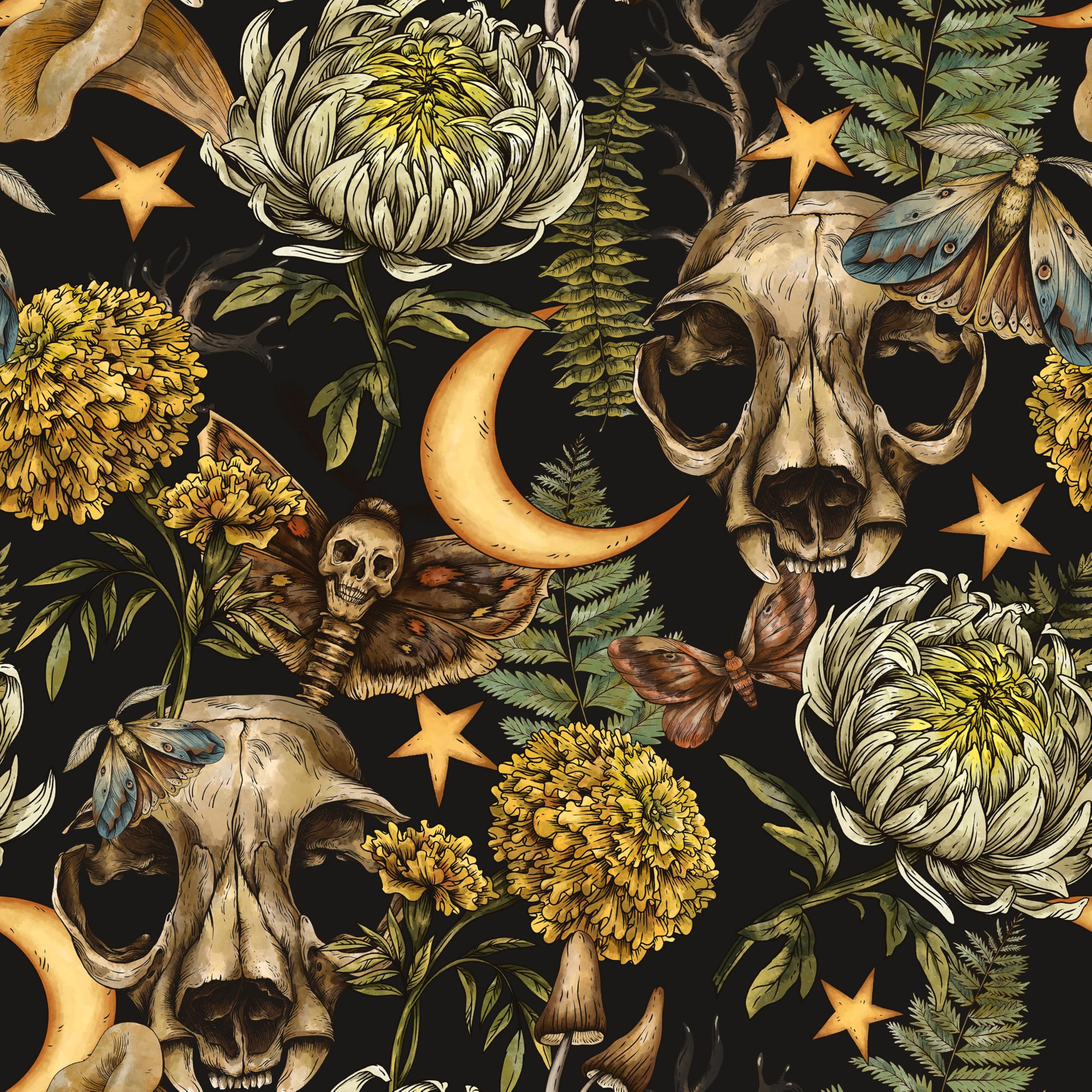 COKCOKR Skull Peel and Stick Wallpaper,17.71" x 118.1"Thicken Flower Wallpaper Removable Self-Adhesive Contact Paper for Living Room Bedroom Washroom