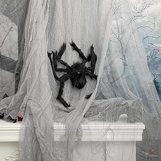 RunNico 400x36 Inch Large Size Gray Halloween Creepy Gauze Cloth Decoration,Spooky Fabric Cloth,Halloween Haunted Cheesecloth for Drapes,Stairway Decor,Outdoors Doorways Decorations