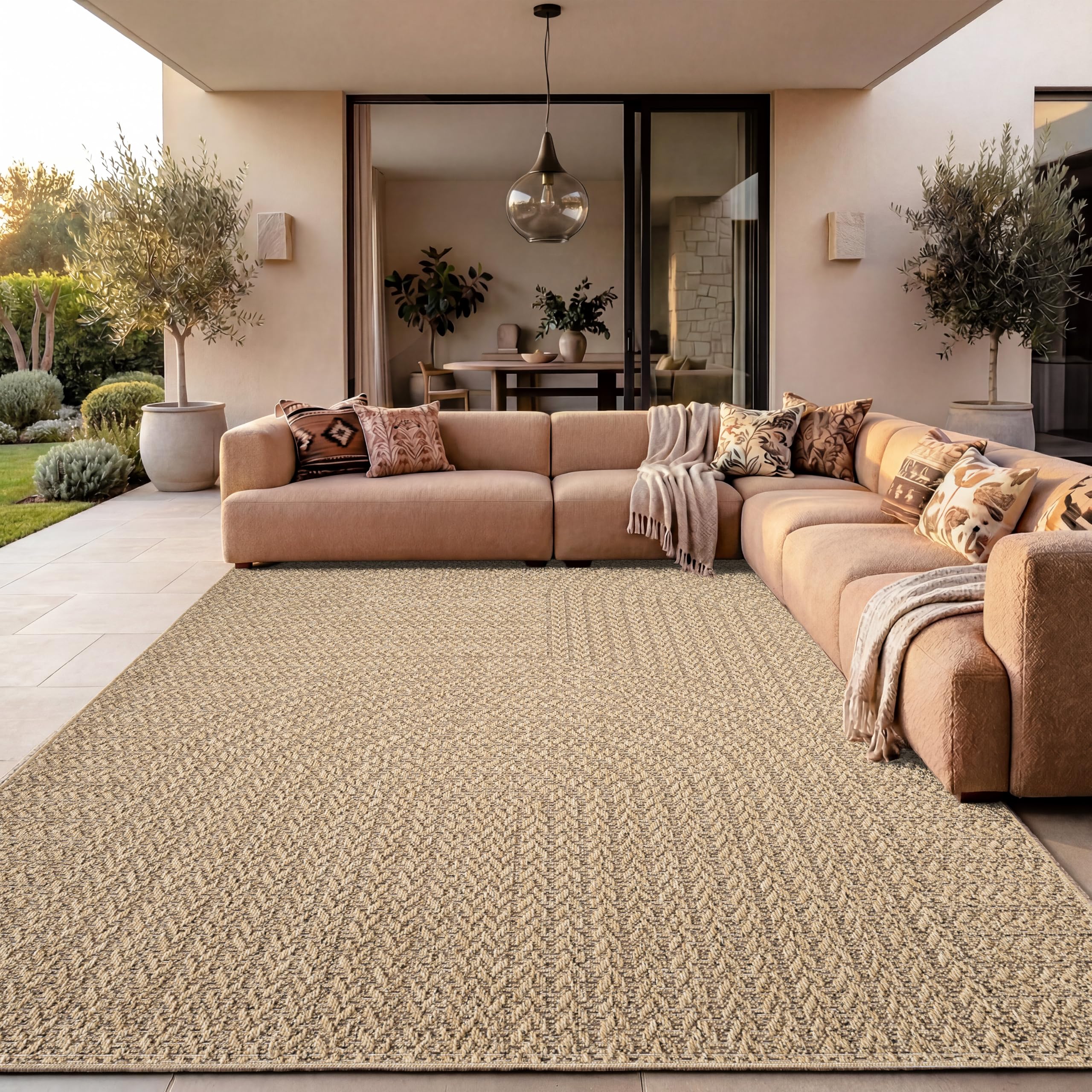 Paco Home Jute Look Rug Indoor-Outdoor - Natural & Black, Sturdy & Stylish, Ideal for Patio & Living Room, Size:240x340 cm, Colour:Beige 5 — image 1