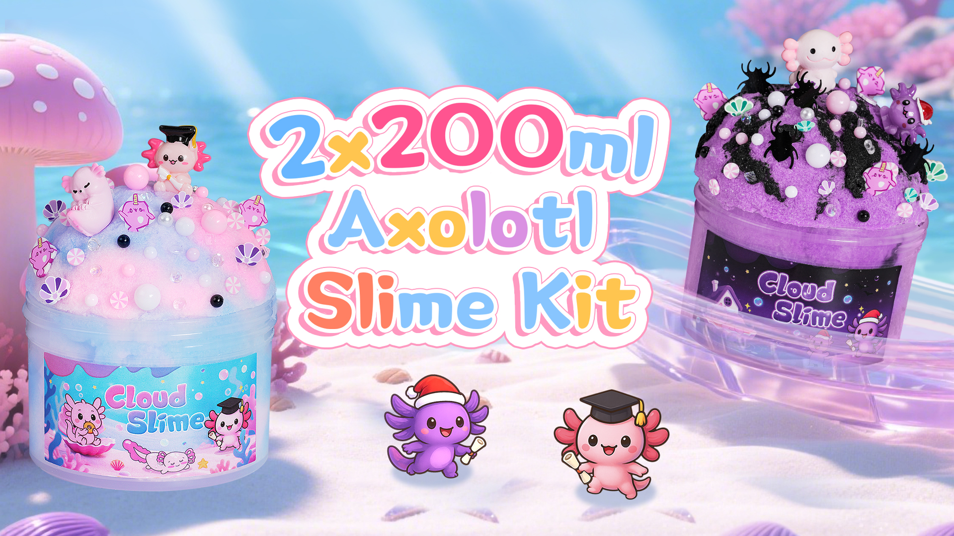 Joytry Axolotl Cloud Slime Kit 2 Pack - 14oz Non-Sticky DIY Slime