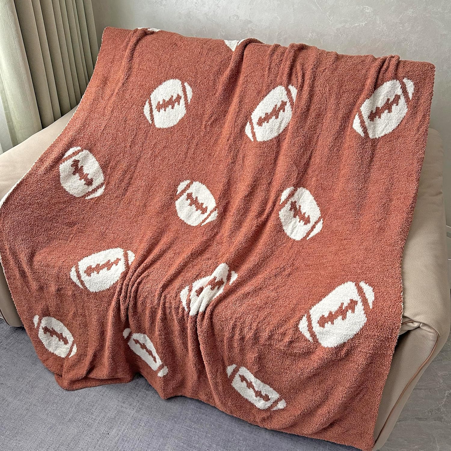 Cozy Football Pattern Blanket Perfect Lightweight Bedding for Adults, Soft, Warm, and Plush Rugby Sports Blanket Great for Bed Sofa, Dark Brown, 50"x60" - Image 3