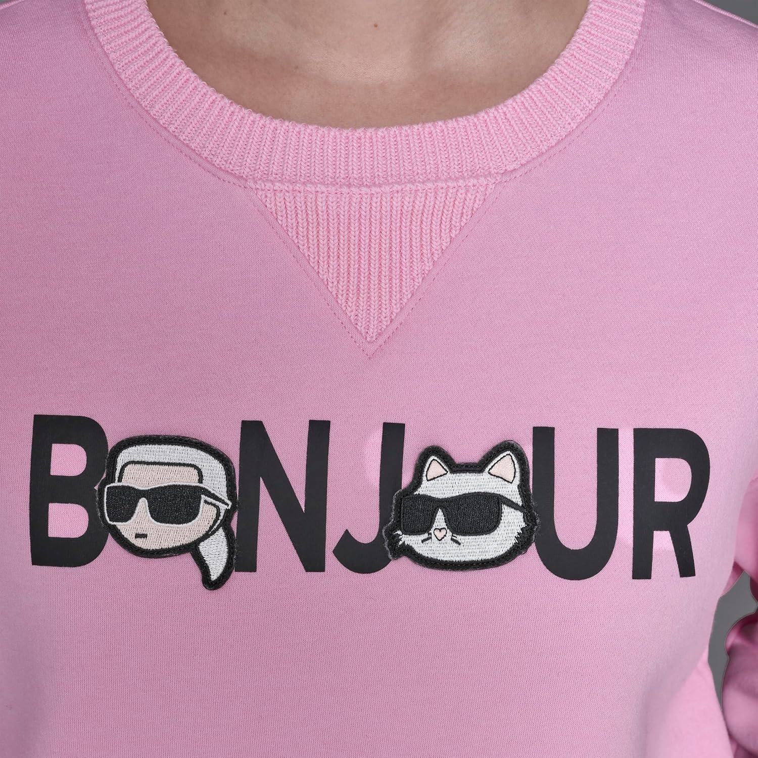 KARL LAGERFELD womens Bonjour Saying Patches Logo Sweatshirt - Image 5