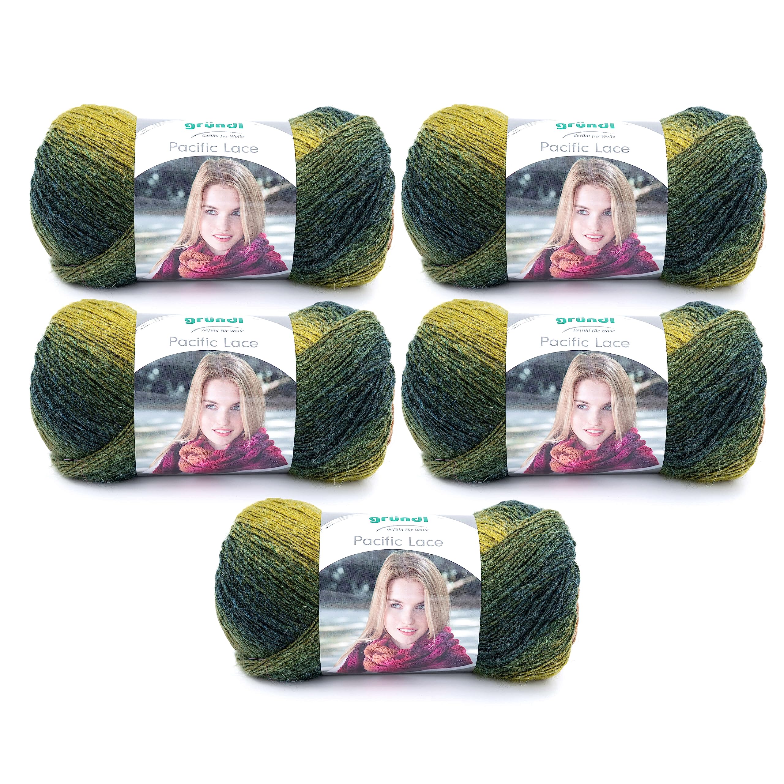 Gründl Pacific Lace Pack of 5, Chestnut Moss Green 09, 5X 100g