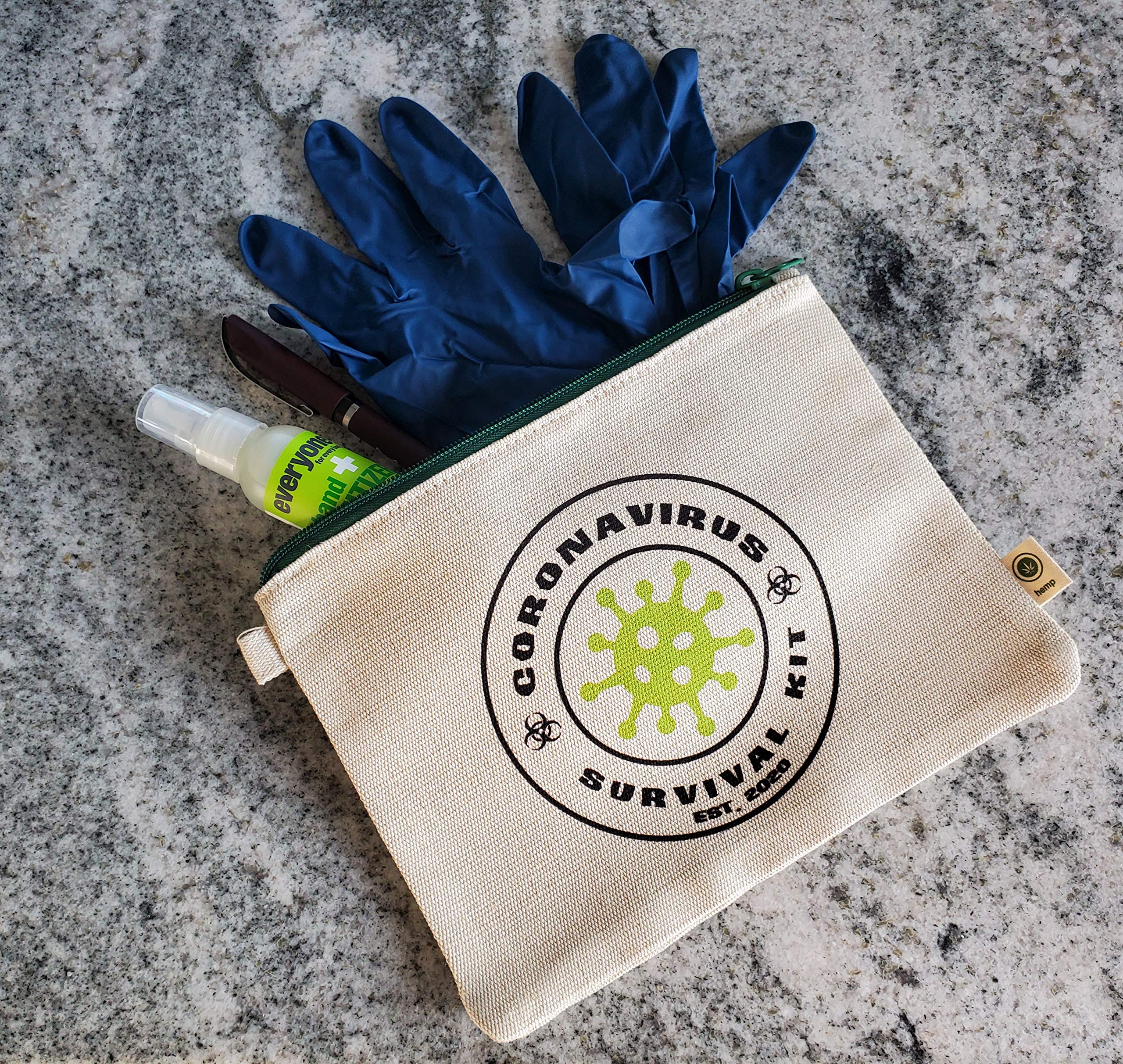 Ink Trendz Quarantine Survival Novelty est.2020 Makeup Bag, Pencil Pouch Hemp Canvas Zipper Pouch 7
