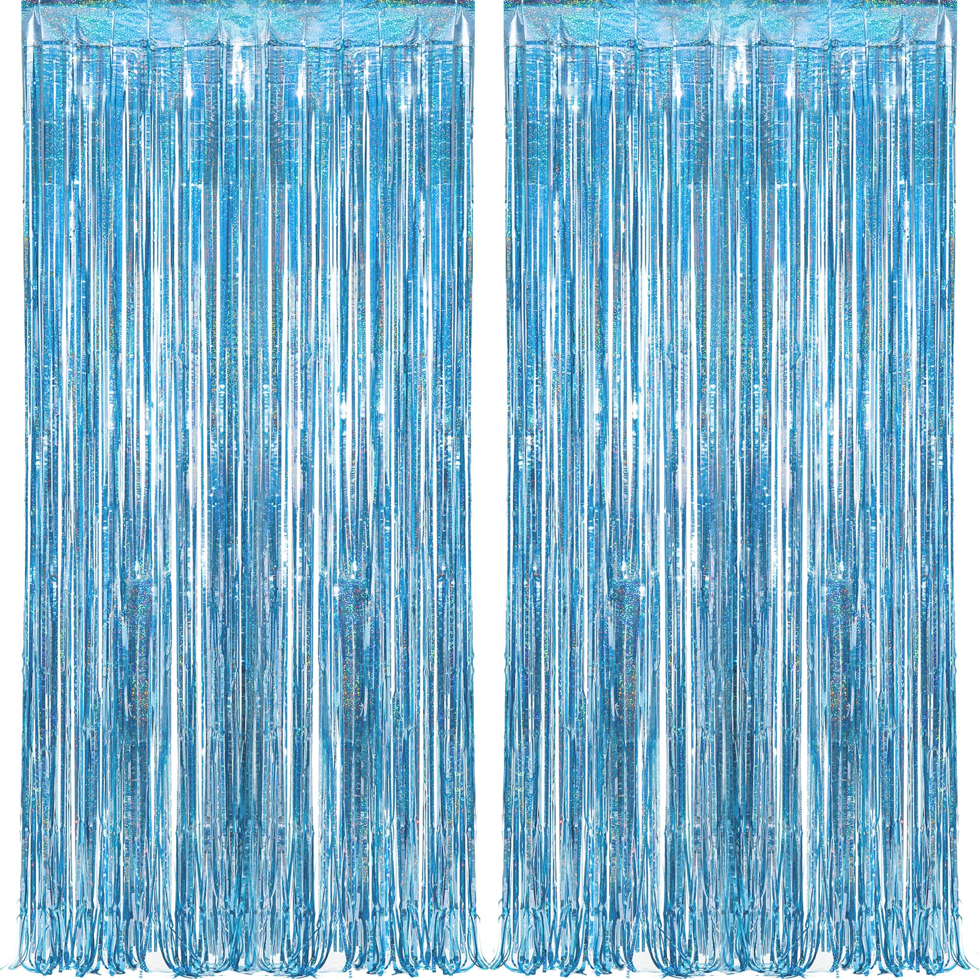 Blue Tinsel Curtain Party Backdrop - GREATRIL Foil Curtain Party Decor Photo Streamers Backdrop for Birthday/Mermaid/Under Sea/Ocean/Frozen Party Decorations - 1m x 2.5m - Pack of 2