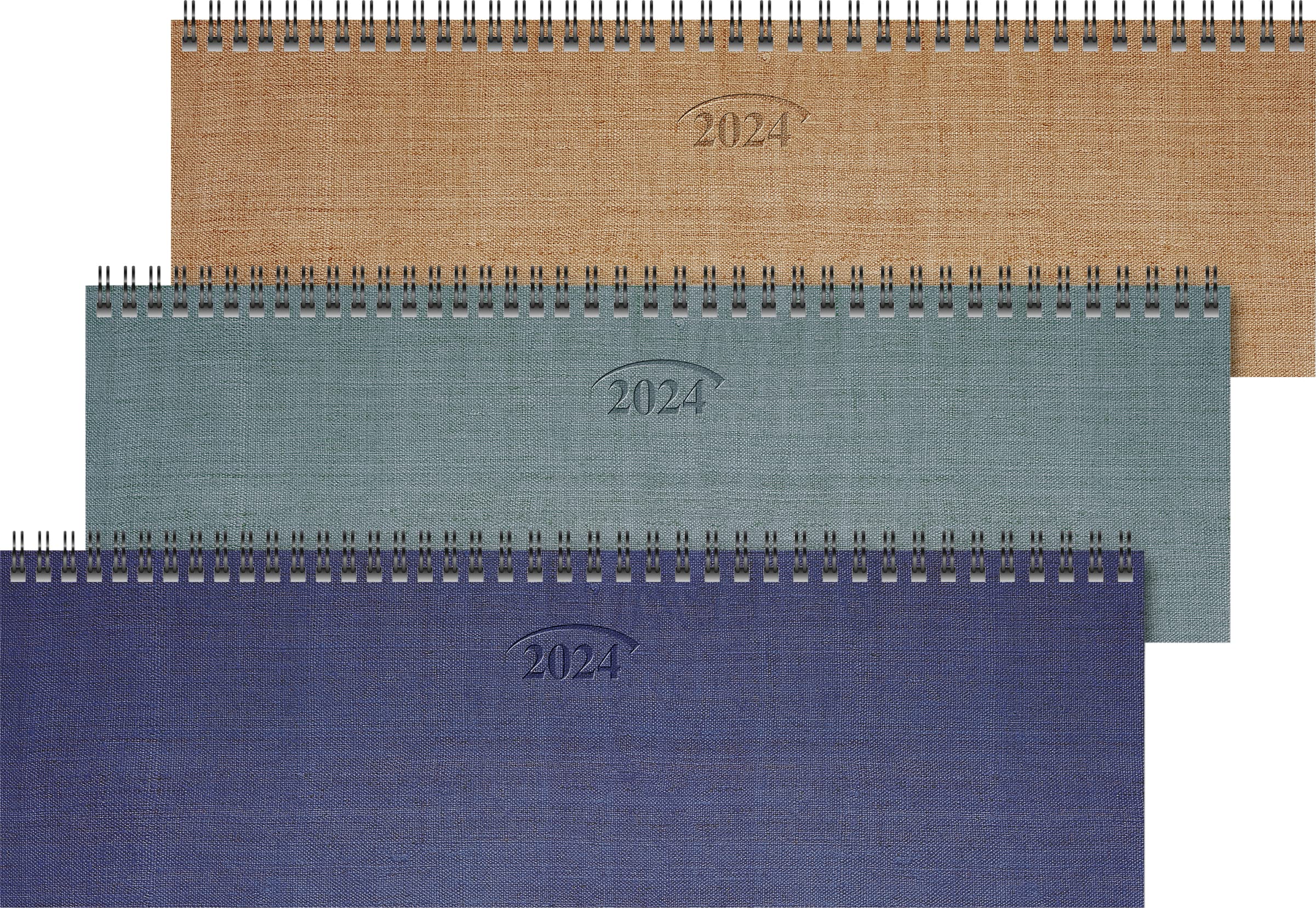 BRUNNEN Weekly calendar model 771 2024, 1 page = 1 week, sheet size 32.6 x 10.2 cm, blue, silver, copper