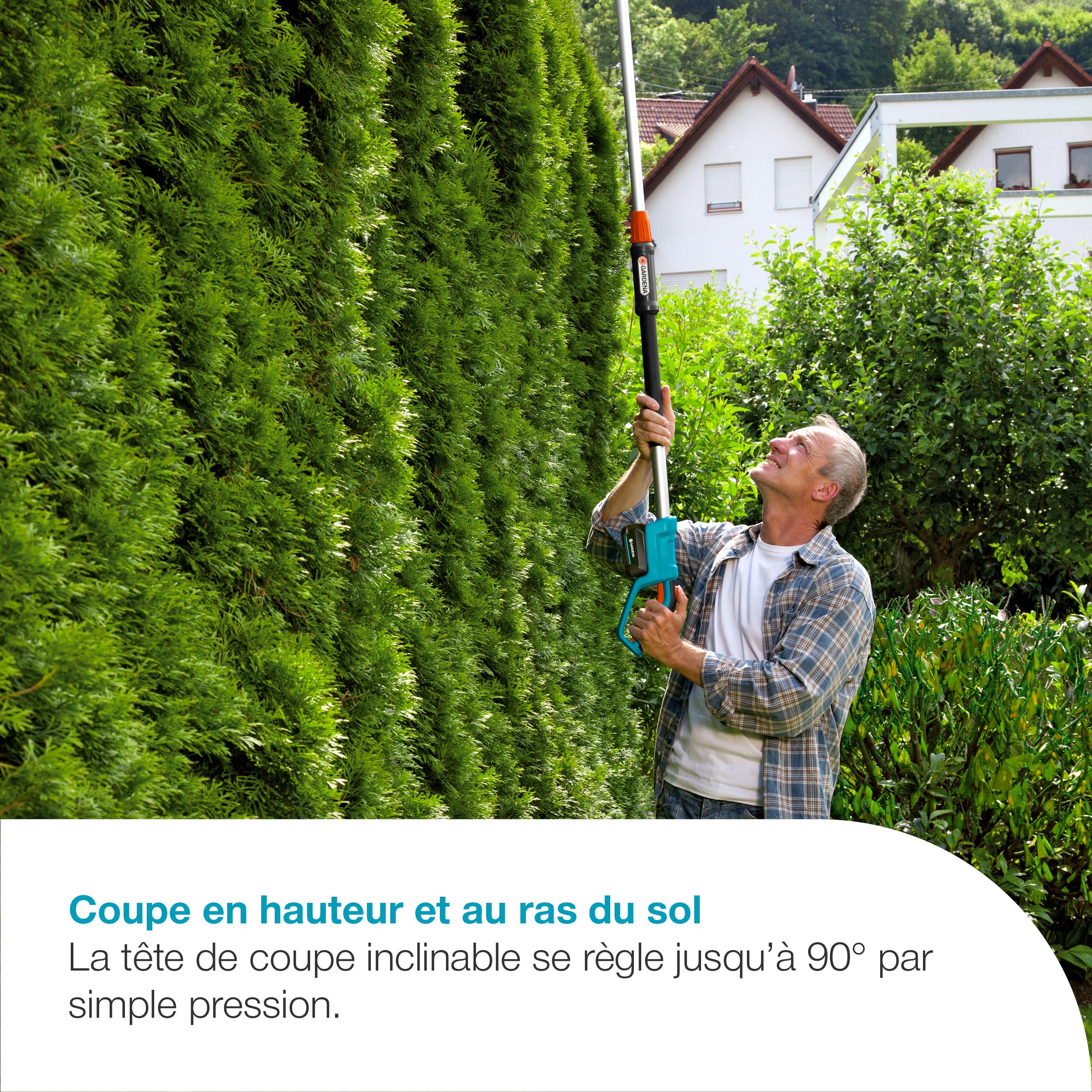 Gardena Taille-haies sur perche sur batterie THS 42/18V P4A - sans chargeur ni batterie: Télescopique, Portée jusqu’à 3 m, Lame de coupe 42 cm, Tête de coupe inclinable, Sans fil (14732-55)