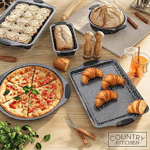 Miniatura 8 de Country Kitchen Juego de utensilios para hornear apilables antiadherentes, duradero, juego de hornear de fácil liberación, negro, 10 unidades