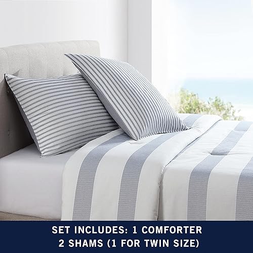 Miniatura 5 de Nautica - Juego de edredón tamaño King, ropa de cama de algodón teñida en hilo suave, peso medio para uso durante todo el año, juego de cama de 3