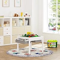 Vista 2 de UTEX 2 in 1 Kids Construction Play Table with Storage Drawers and Built in Plate (White)