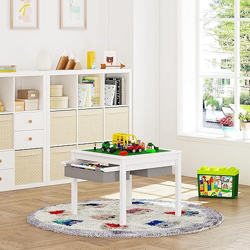 Miniatura 2 de UTEX 2 in 1 Kids Construction Play Table with Storage Drawers and Built in Plate (White) Blanco,Espresso,Espresso Con Drwaer Gris