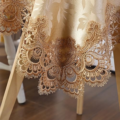 Miniatura 5 de Mantel bordado de encaje cuadrado pequeño de jacquard dorado para decoración de mesa de cocina, comedor, 32 x 32 pulgadas