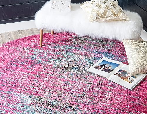 Miniatura 3 de Unique Loom Vita Collection - Alfombra saturada con degradado tradicional sobre teñido, 4 x 4 pies, fucsiaazul claro