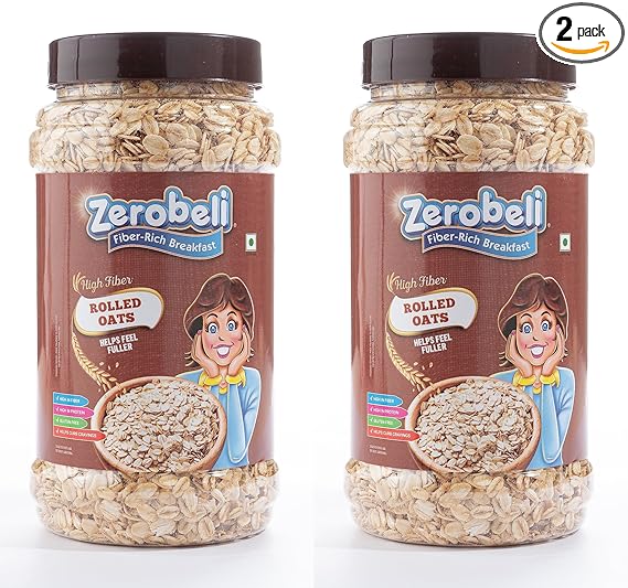 Zerobeli 100% Wholegrain Gluten Free Rolled Oats Jar 1.2kg (600g x 2)|Aids Weight Loss| High in Fiber & Protein|Rich in Antioxidants| Old Fashioned Rolled Oat|