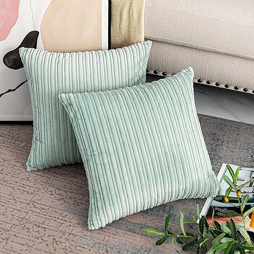 Miniatura 19 de UGASA - Juego de 2 fundas de almohada de terciopelo a rayas, funda decorativa para cojín con cremallera oculta para el hogar, sofá, dormitorio,