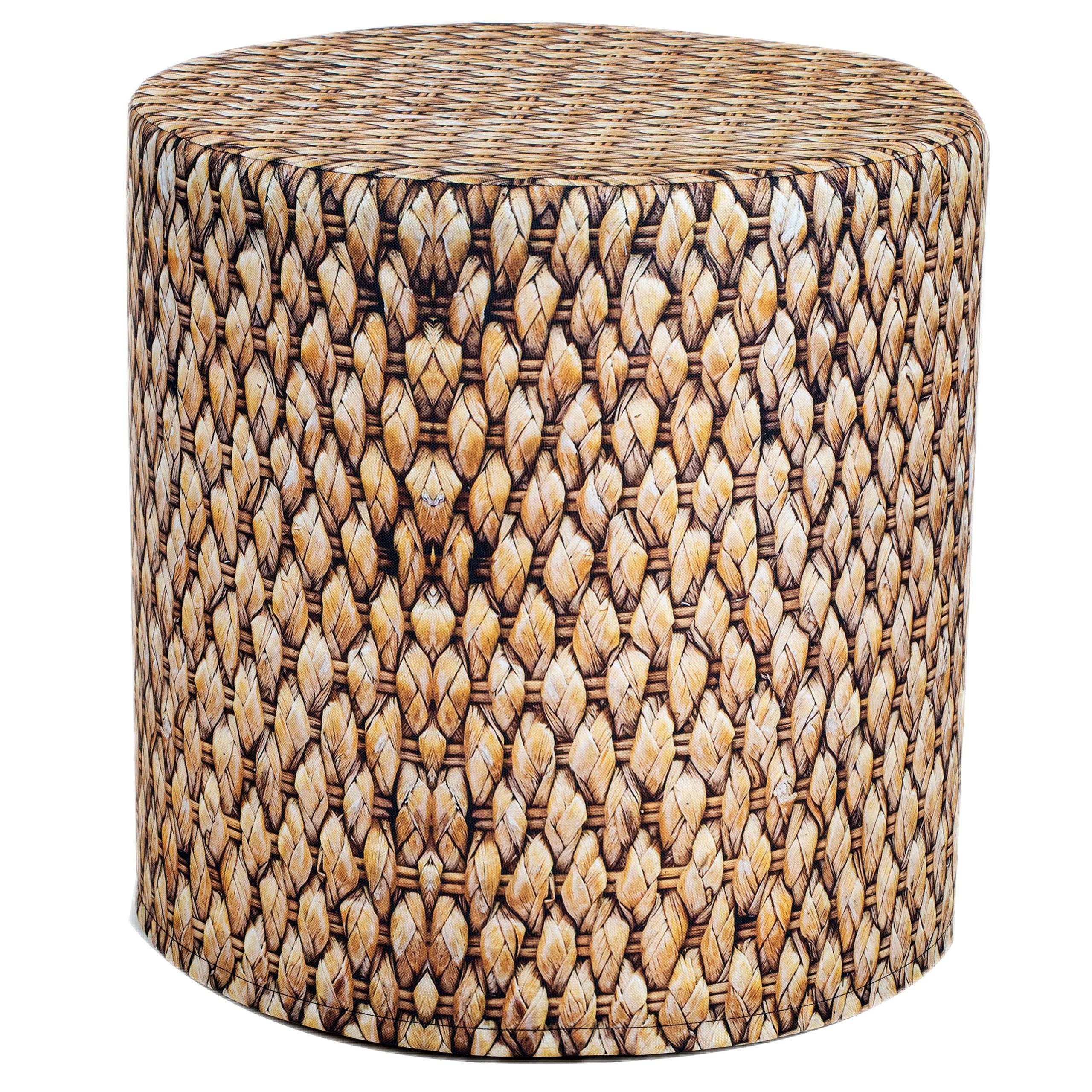 Delsit Woody Outdoor Pouf Ottoman - Rattan Print, Waterproof & Lightweight Round Seat - European Made Footrest, Sitting, Decor & Living Room Furniture - Ideal Poof for Indoor & Outdoor Use