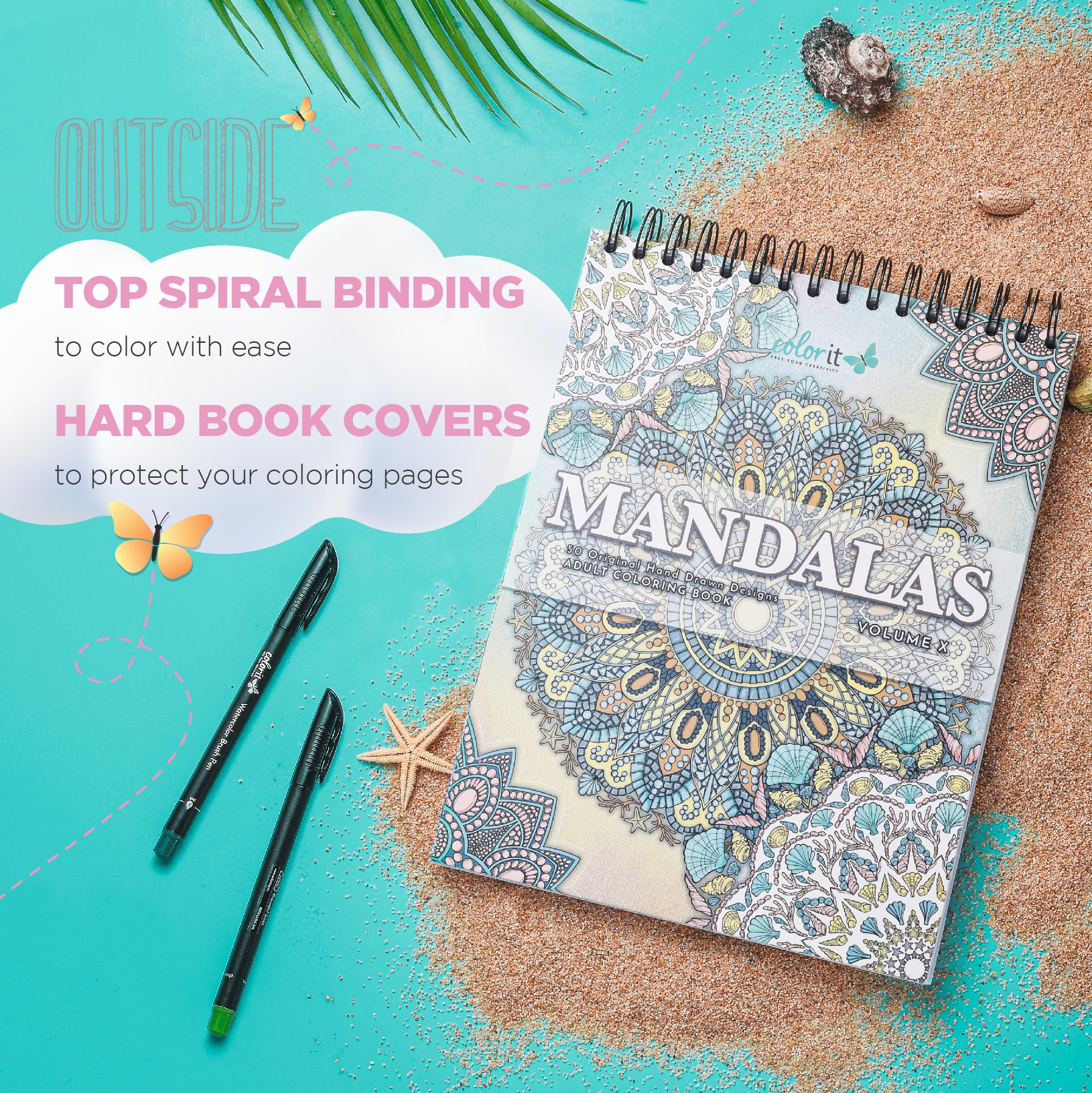 ColorIt Mandalas to Color, Volume X Malbuch für Erwachsene, Spiralbindung, 50 saisonale Mandalas mit Frühlings-, Sommer-, Herbst- und Winter-Designs, dickes Papier, perforiertes Papier, flach, fester