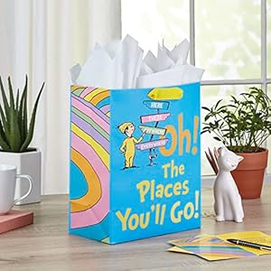Hallmark 13" Large Dr. Seuss Graduation Gift Bag with Tissue Paper and Graduation Card (Oh, the Places You'll Go!) for High School, Kindergarten, College, Nursing School Grads Hallmark 13 Large Dr Seuss Graduation Gift Bag with Tissue Paper and Graduation Card Oh the Places Youll Go for High School Kindergarten College Nursing School Grads