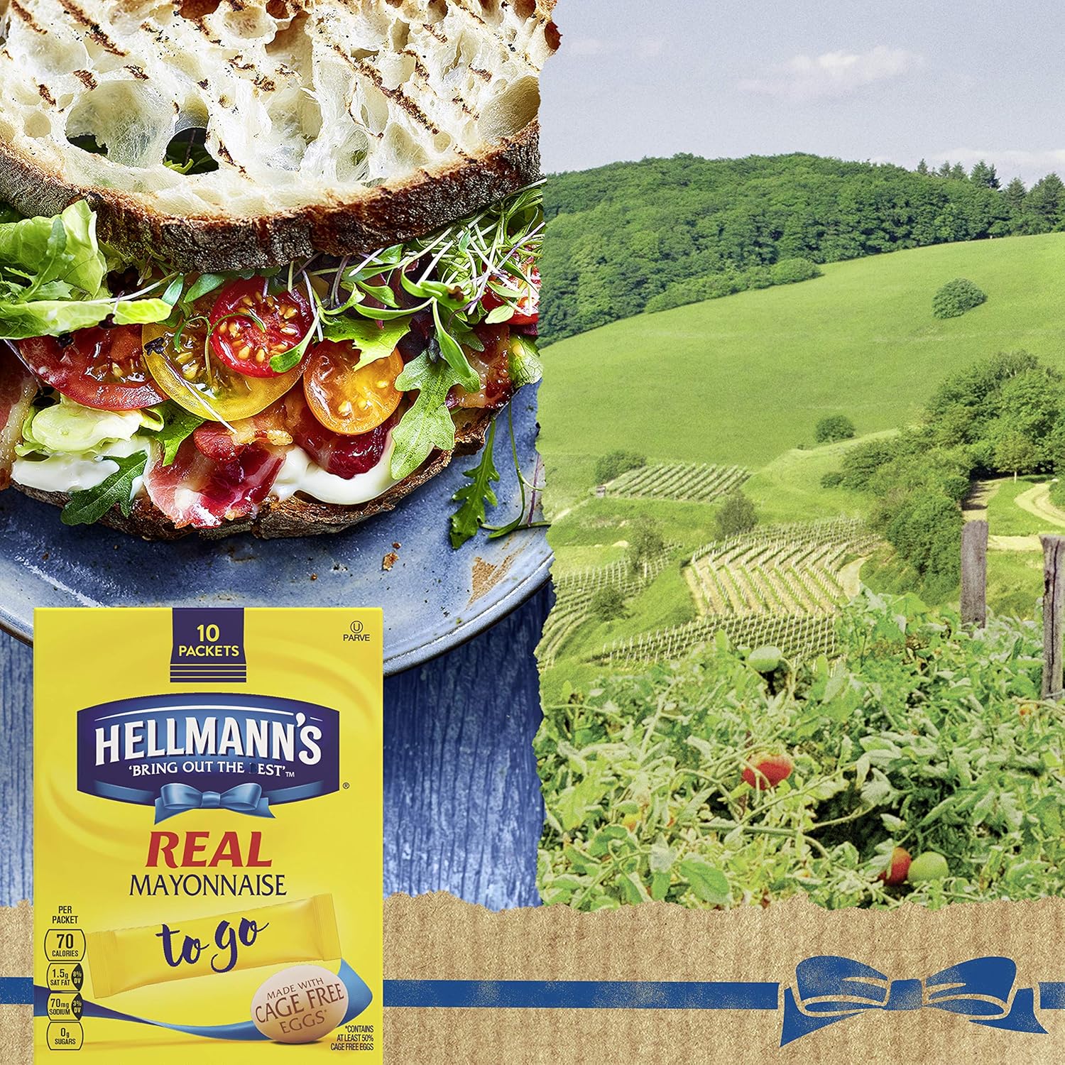 Hellmann's Real Mayonnaise For a Creamy Condiment for Sandwiches and Simple Meals Mayonnaise To Go Packets Gluten Free 3.8 oz 10 Count, Pack of 6 : Grocery & Gourmet Food