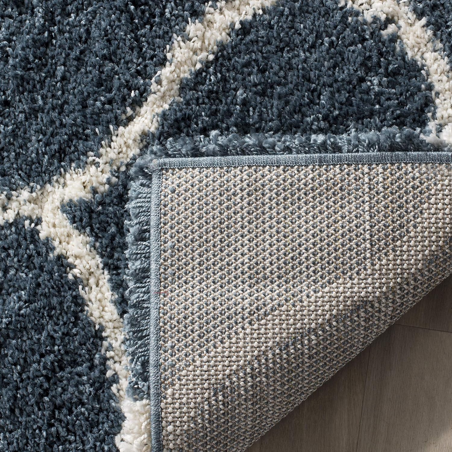 SAFAVIEH Hudson Shag Collection Area Rug - 3' Square, Slate Blue & Ivory, Trellis Design, Non-Shedding & Easy Care, 2-inch Thick Ideal for High Traffic Areas in Living Room, Bedroom (SGH280L)