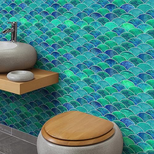 Miniatura 4 de 6 calcomanías 3D para pared, azulejos de Hyun-chae, color azul lago, 12 x 12 pulgadas, decoración de azulejos en muro, bricolaje, extraíble,
