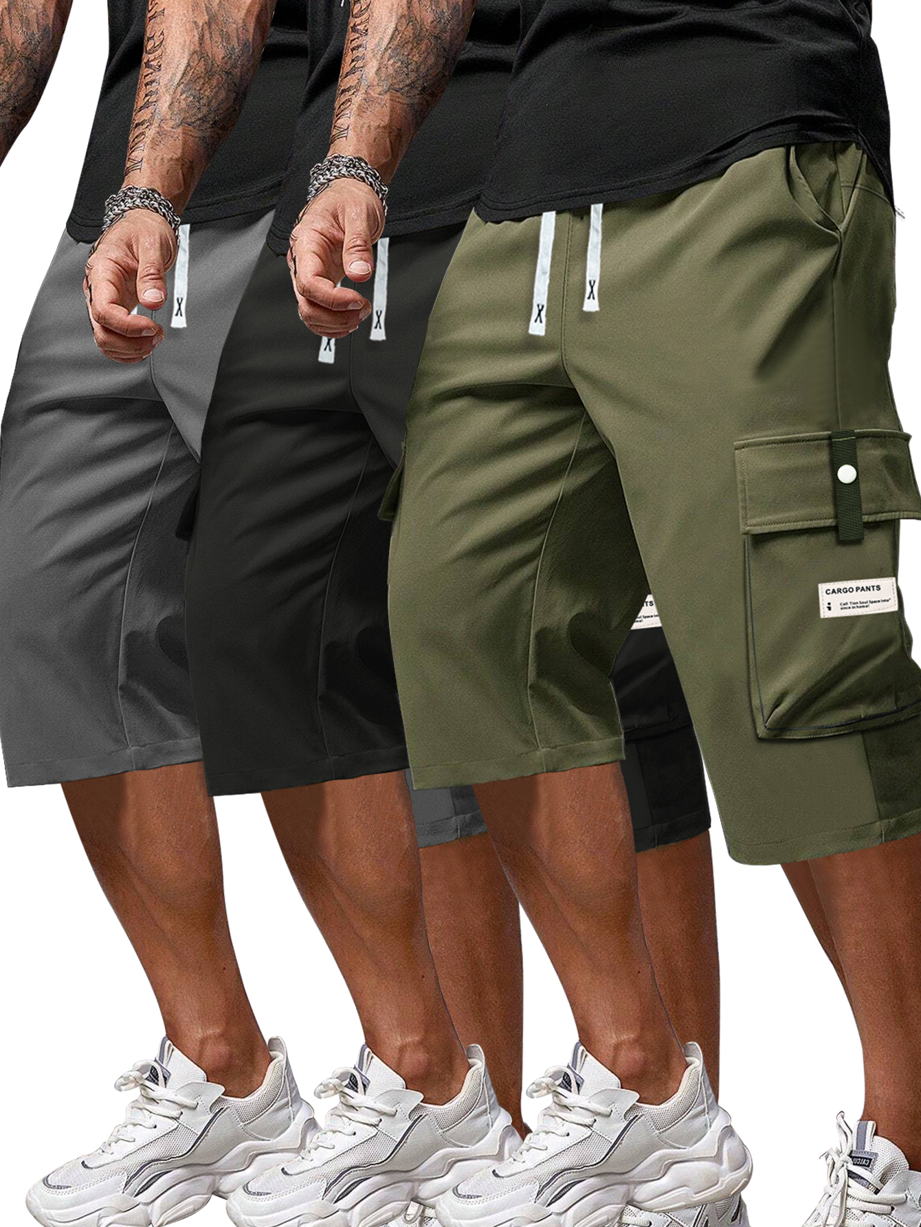 Hidkat Men's Capri Pants Cargo Shorts Hiking Below Knee 3/4 Long