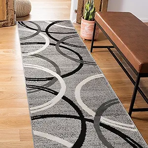 Rugshop Modern Wavy Circles Design Runner Rug 2' x 10' Gray
