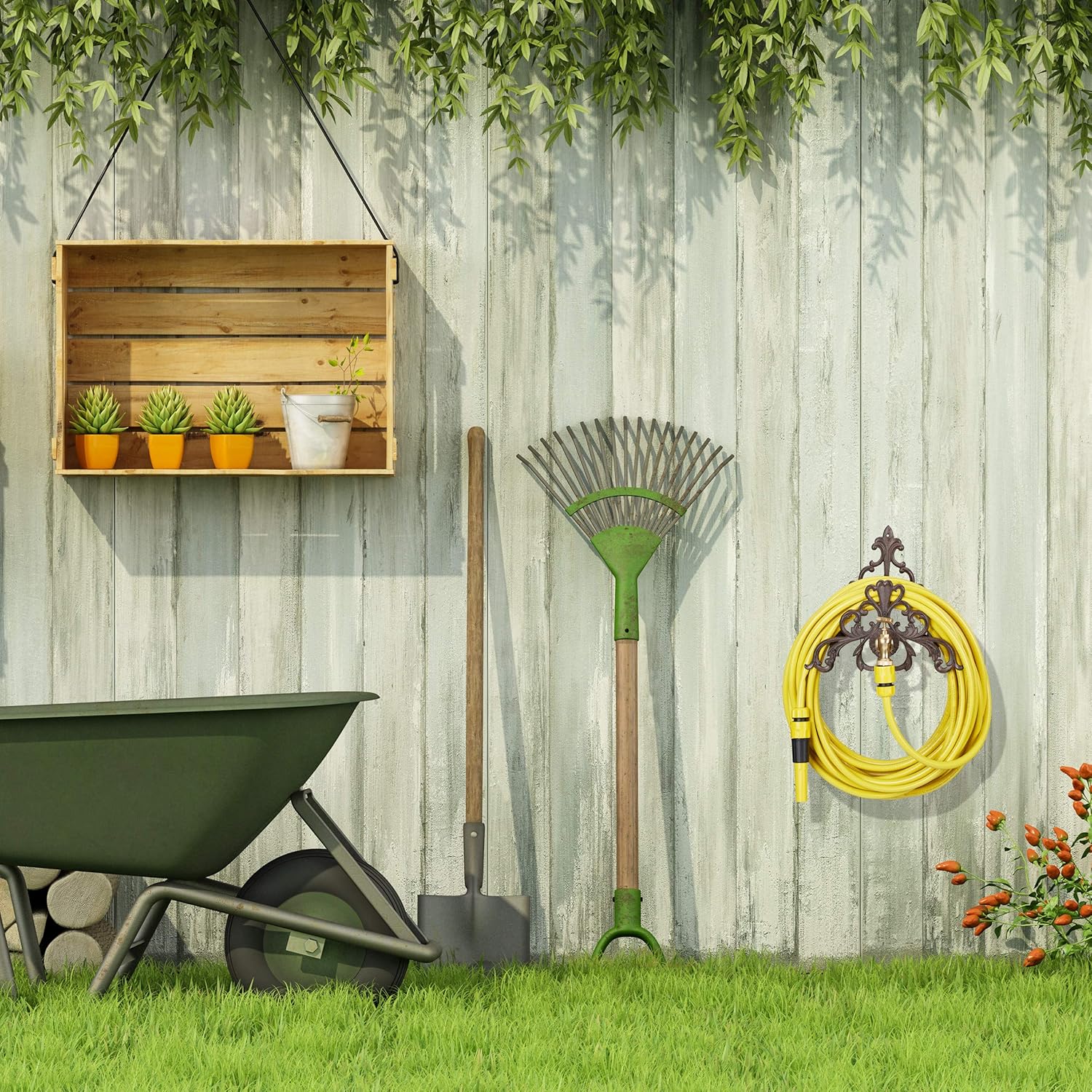 Relaxdays, Dark Brown Antique Reel, Garden Hose Holder with Faucet