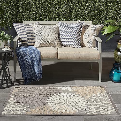 Nourison Aloha Indoor/Outdoor Floral Natural 3' x 5' Area Rug, (3' x 5')