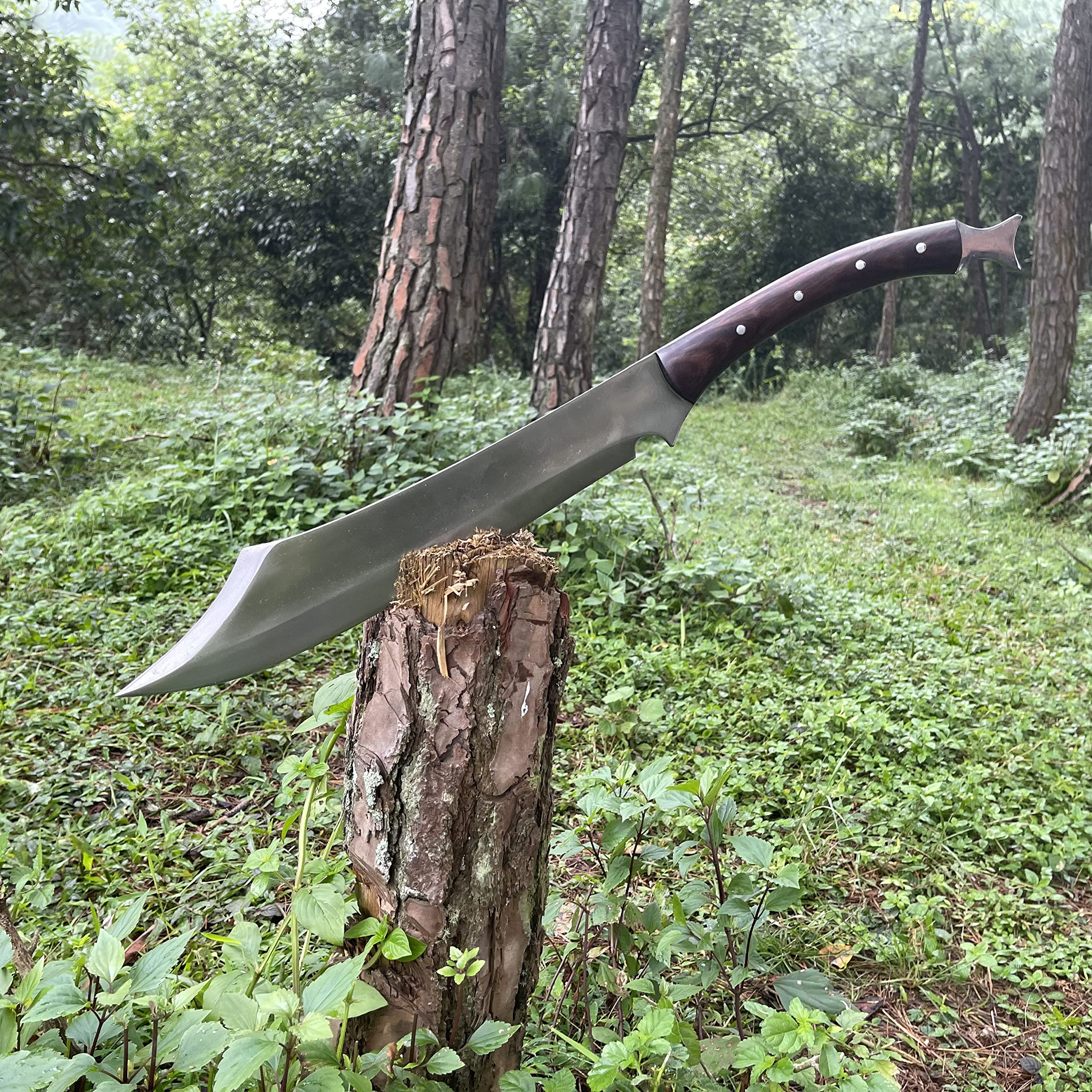 Kukri Machete - Coltello da caccia a lama fissa Tharu Machete da 30,5 cm - Lama in acciaio al carbonio con lama di sopravvivenza a codolo completo con guaina in pelle