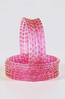 Raindrop Glass Bangles Set For Women & Girls with Zircon Diamond Stone & Beads | Trendy Transparent Crystal Glass Bangles | Fancy Kanch ki Chudi Set | Bangles for Wedding, Party- Set of 12