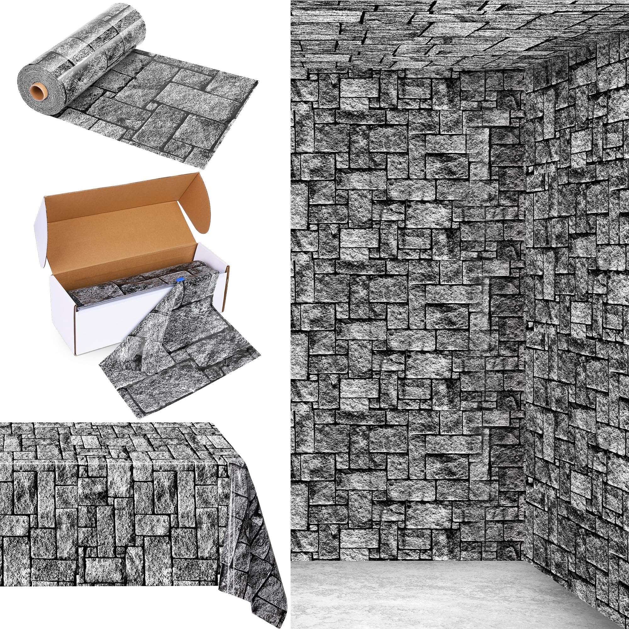 Kochorie 300 Ft x 54 Inch Stone Wall Tablecloth Roll with Cutter Box