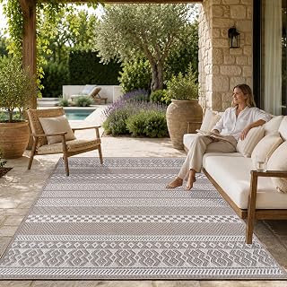 Paco Home Outdoor Teppich, Wetterfest, UV-beständig & Pflegeleicht, Flachgewebe Modern Boho-Style. Ideal für Terrasse Balkon Wohnzimmer & Küche, Grösse:80x150 cm, Farbe:Beige