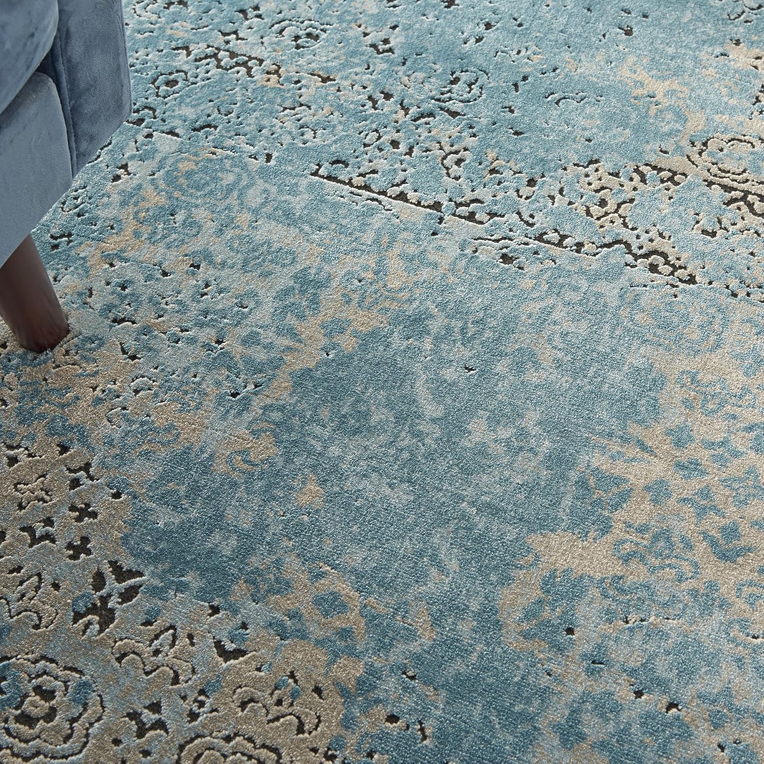 Nourison Home Karma Blue 6'7" x 9'6" Area Rug - Easy Clean, Non Shedding, Bed Room, Living Room, Dining Room, Kitchen (7' x 10')