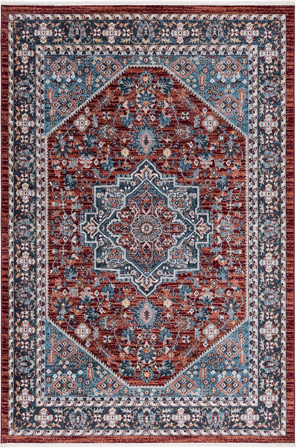 Safavieh Bayside Collection Area Rug - 5'3" x 7'6", Red & Blue, Traditional Oriental Design, Non-Shedding & Easy Care, Machine Washable Ideal for High Traffic Areas in Living Room, Bedroom (BAY110Q)