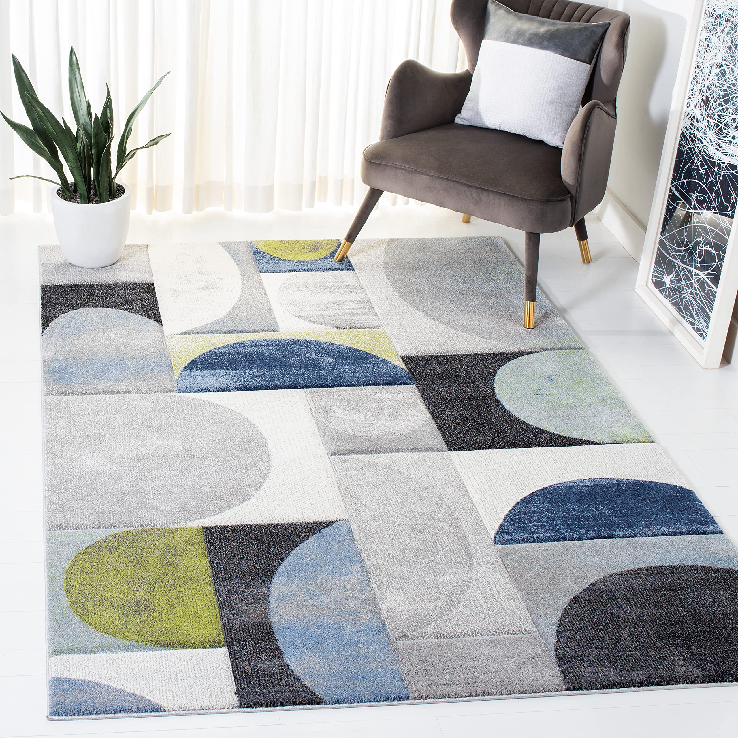 Tapis de chambre moderne bleu et gris 122x183 cm