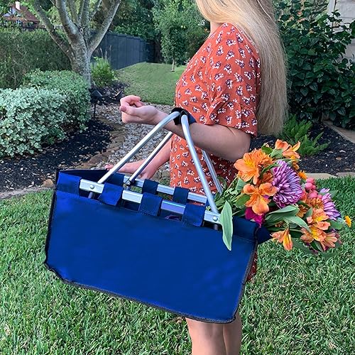 Miniatura 6 de Threadart Cesta de mercado plegable grande bordada personalizada, color gris, marco de aluminio, tela de poliéster, práctico diseño plano plegable,