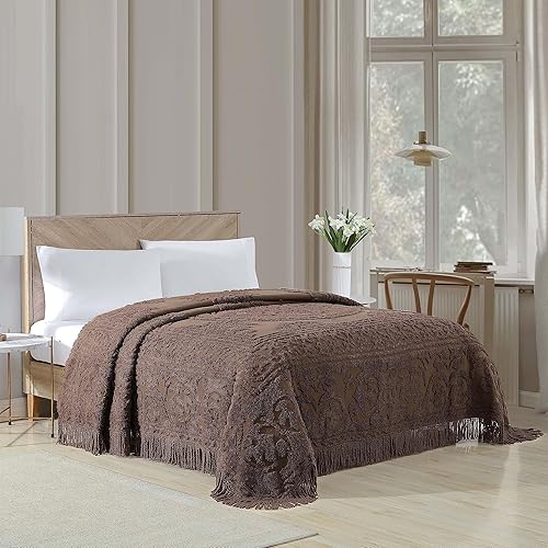 Beatrice Home Fashions Colcha de chenilla Medallón, Queen, Chocolate