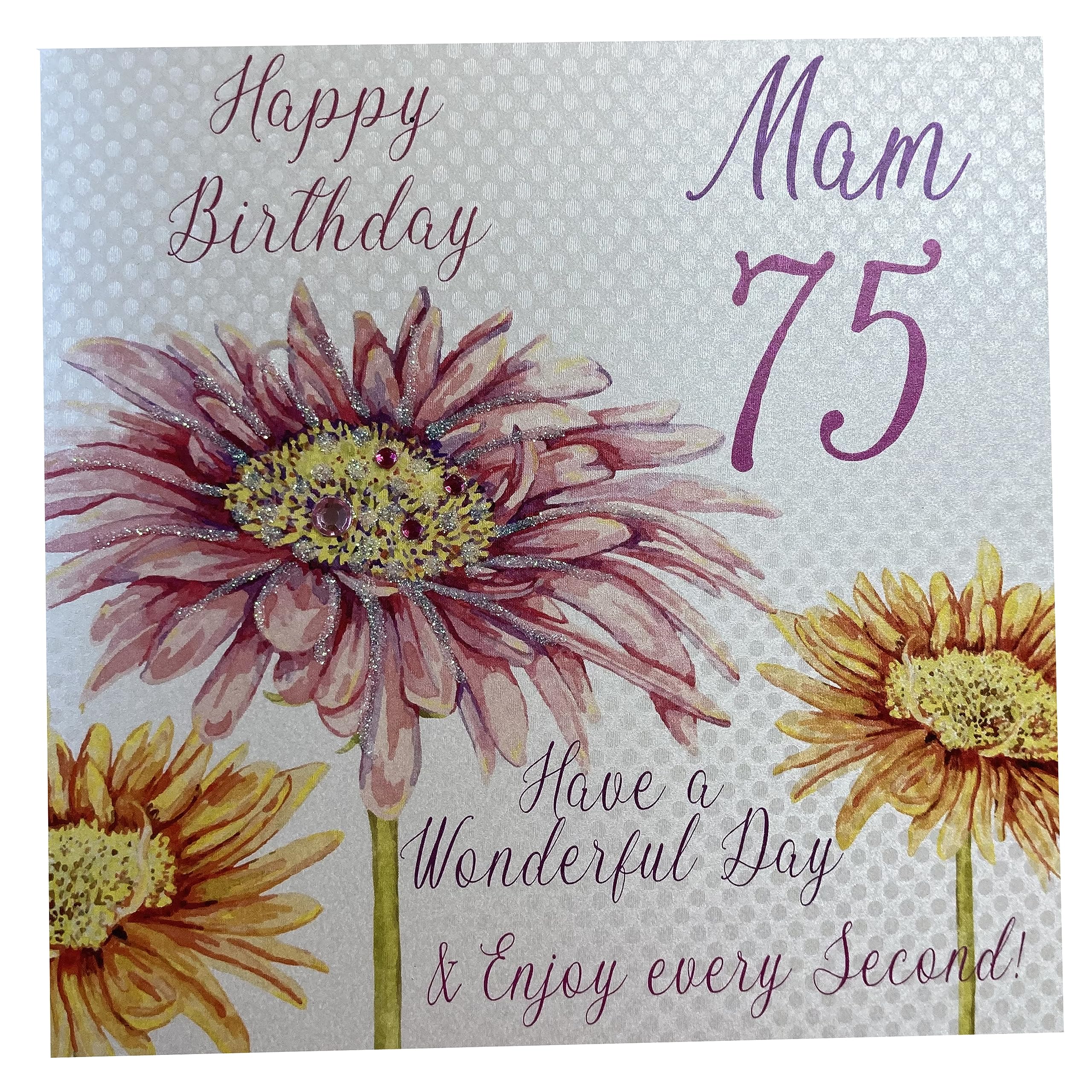 White Cotton Cards Happy 75 Mam Have A Wonderful Day, Handmade 75Th Birthday Card (Pink, Gerbra)