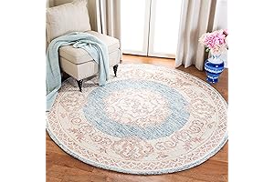 Safavieh Aubusson Collection 6' Round Blue/Pink Handmade Premium Wool Area Rug